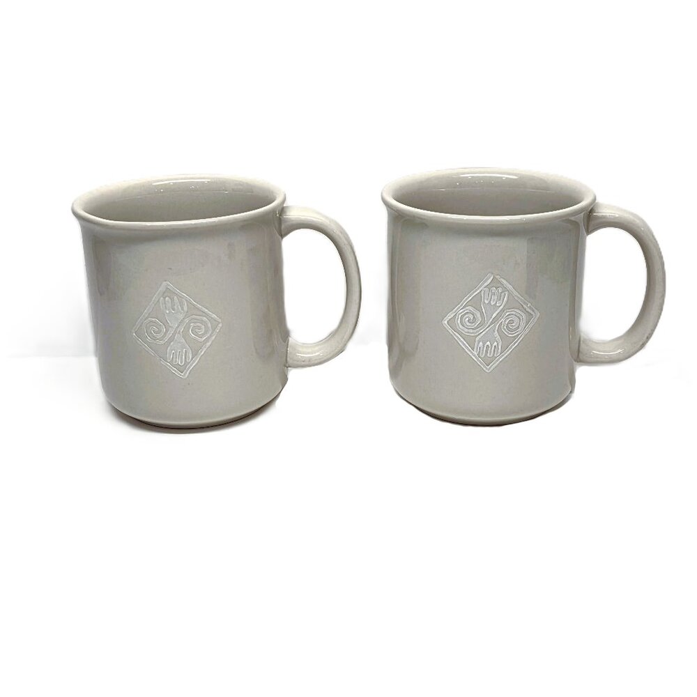 Crown Corning Coffee Mug Lot x2 Native Collection Cream Indonesia Forks Cup Set